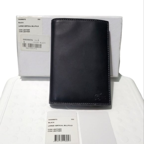 Lacoste Other - NIB LACOSTE Large Vertical Billfold Black Leather Travel Wallet